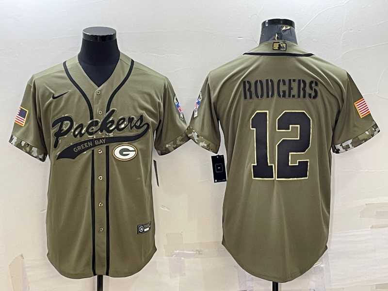Men%27s Green Bay Packers #12 Aaron Rodgers Olive 2022 Salute to Service Cool Base Stitched Baseball Jersey->green bay packers->NFL Jersey